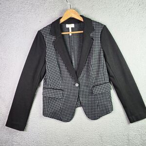 Laundry By Shelli Segal Blazer Jacket 12 Black Houndstooth Stretch Career Knit